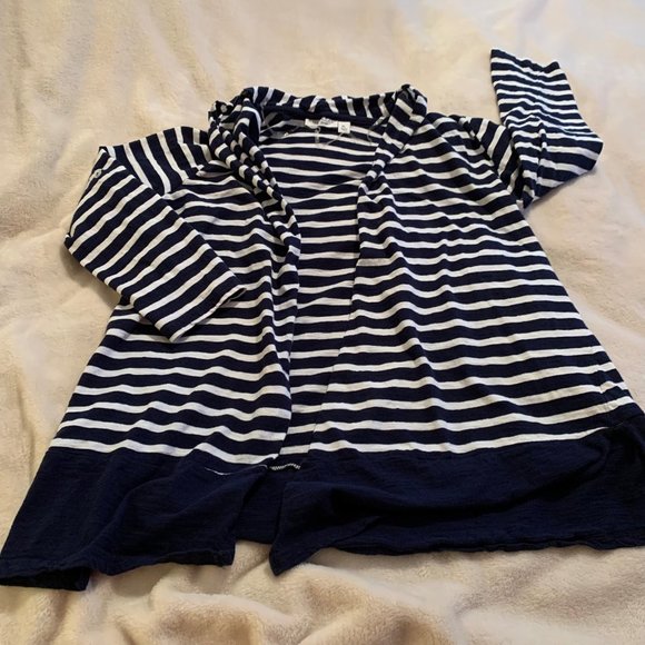 Kim Rogers Petite Navy and White Striped Open 100% Cotton Cardigan Size PL - Picture 1 of 13